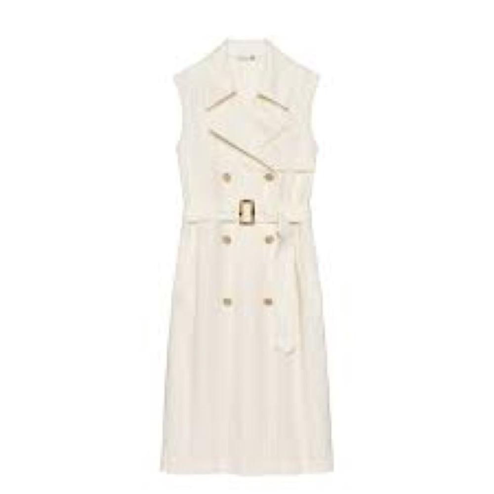 JWANDERSON Linen Blend Belted Sleeveless Lapel Dress M